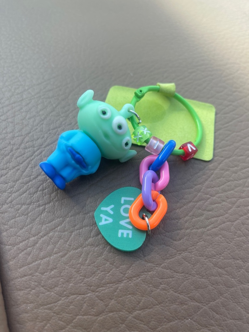 Green Alien Charm Keychain for phone with Multicolor Links